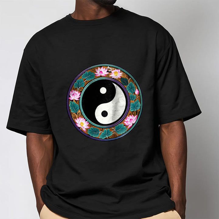 Buddha Stones ​​Yin Yang Lotus Blätter Baumwolle T-shirt - image 6