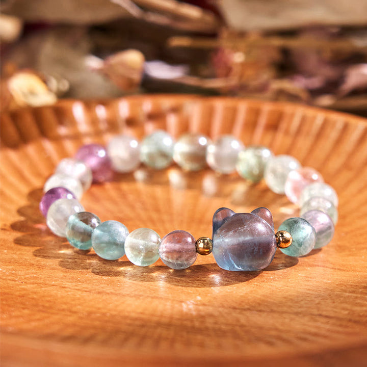 Buddha Stones ​​Amethyst Grüner Aventurin Rosenquarz Fluorit Katzenkopf Balance Glück Armband - Fluorit (Handgelenkumfang: 16–17 cm) - image 16