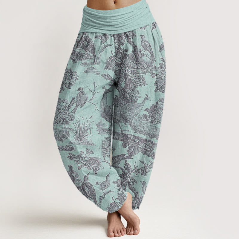 Haremshose mit Buddha Stones, Vögeln, Bäumen und Ästen, für Damen, elastische Taille - Blasstürkis - US22， UK/AU26，EU54 (6XL) - image 5