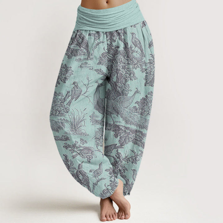 Haremshose mit Buddha Stones, Vögeln, Bäumen und Ästen, für Damen, elastische Taille - Blasstürkis - US22， UK/AU26，EU54 (6XL) - image 5