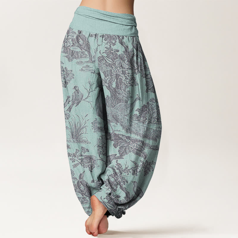 Haremshose mit Buddha Stones, Vögeln, Bäumen und Ästen, für Damen, elastische Taille - image 6