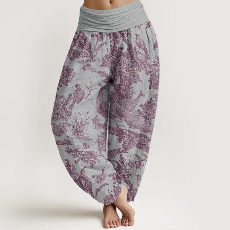 Haremshose mit Buddha Stones, Vogel-, Baumzweig- und Zweigmuster aus Baumwolle für Damen mit elastischem Bund. - Hellgrau - US22, UK/AU26, EU54 (6XL) - image 5