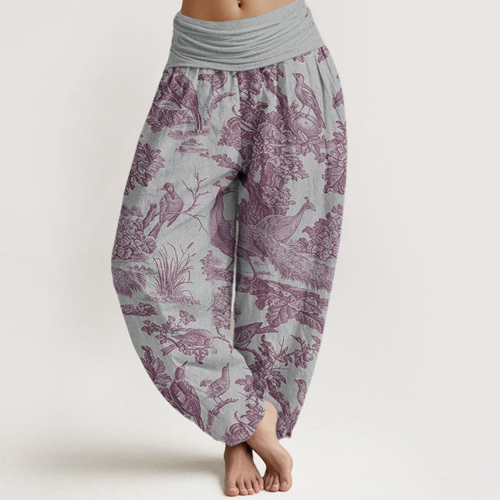 Haremshose mit Buddha Stones, Vogel-, Baumzweig- und Zweigmuster aus Baumwolle für Damen mit elastischem Bund. - Hellgrau - US22, UK/AU26, EU54 (6XL) - image 5