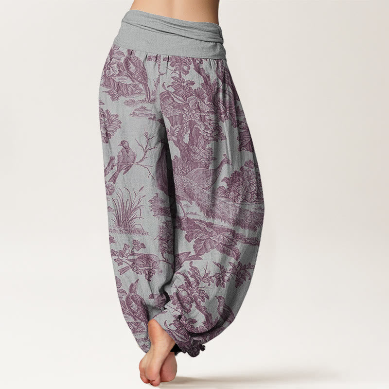 Haremshose mit Buddha Stones, Vögeln, Bäumen und Ästen, für Damen, elastische Taille - image 9