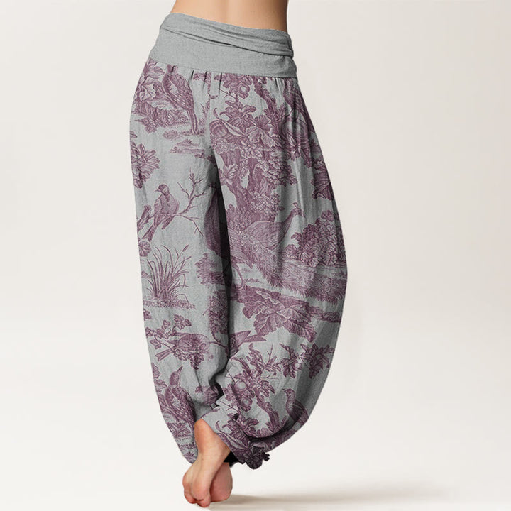 Haremshose mit Buddha Stones, Vögeln, Bäumen und Ästen, für Damen, elastische Taille - image 9