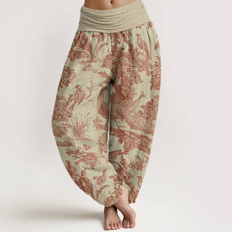 Haremshose mit Buddha Stones, Vogel-, Baumzweig- und Zweigmuster aus Baumwolle für Damen mit elastischem Bund. - Blassgoldenrode - US22, UK/AU26, EU54 (6XL) - image 0