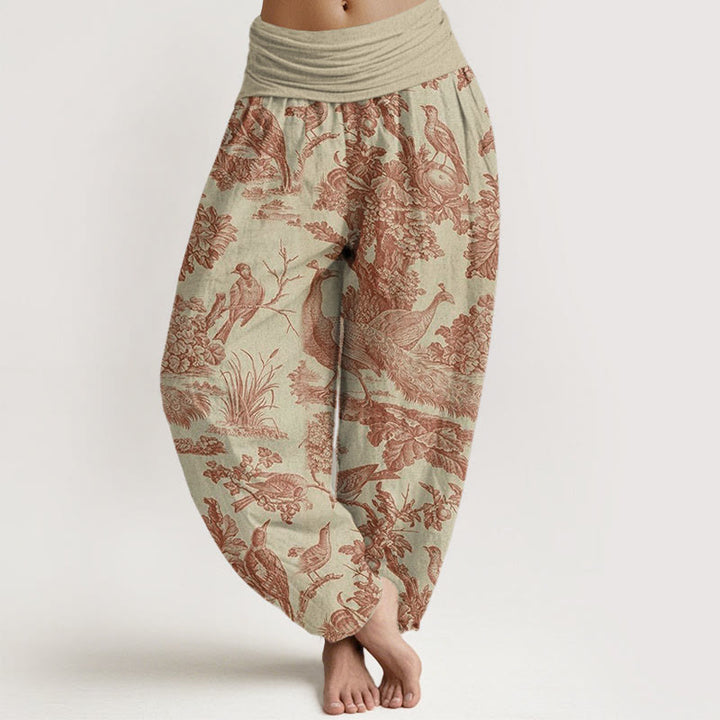 Haremshose mit Buddha Stones, Vogel-, Baumzweig- und Zweigmuster aus Baumwolle für Damen mit elastischem Bund. - Blassgoldenrode - US22, UK/AU26, EU54 (6XL) - image 0