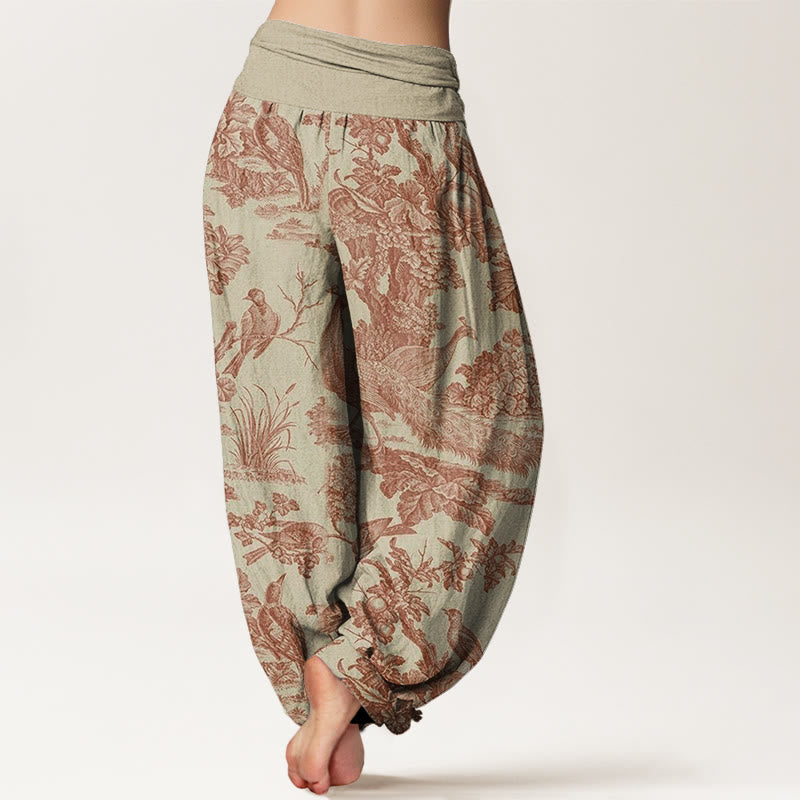 Haremshose mit Buddha Stones, Vögeln, Bäumen und Ästen, für Damen, elastische Taille - image 2
