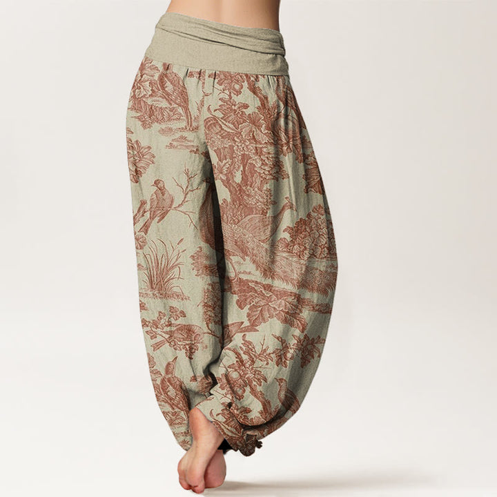 Haremshose mit Buddha Stones, Vögeln, Bäumen und Ästen, für Damen, elastische Taille - image 2