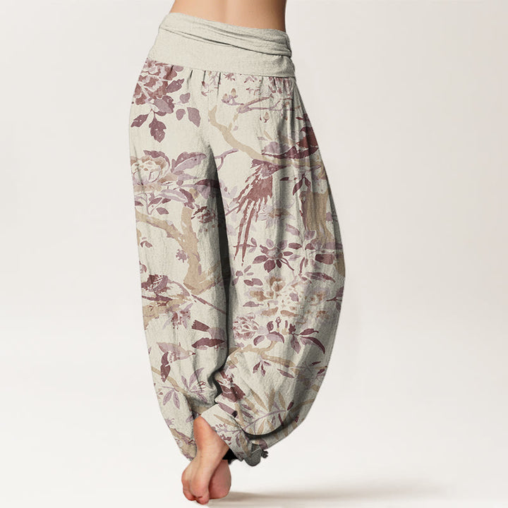 Haremshose mit Buddha Stones, Vögeln, Zweigen und Blumen-Muster für Damen, elastische Taille - image 6