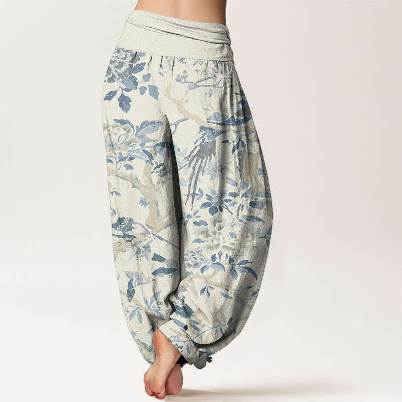 Haremshose mit Buddha Stones, Vögeln, Zweigen und Blumen-Muster für Damen, elastische Taille - image 2