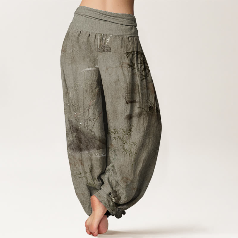 Lässige Haremshose mit Buddha Stones und Bambus-Felsen-Tuschemalerei für Damen mit elastischer Taille - image 7