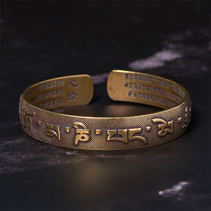 Buddha Stones Sechs wahre Worte 'Om Mani Padme Hum' Herz Sutra Kupfer Messing Glück Armband Armreif