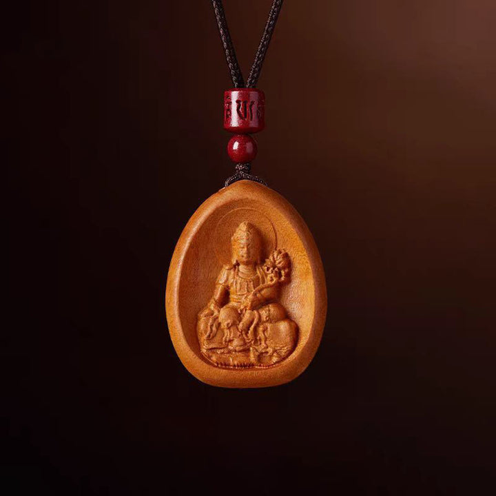 Buddha Stones , Pfirsichholz, Zinnober, Om Mani Padme Hum, chinesisches Sternzeichen, schwarze Halskette mit Anhänger