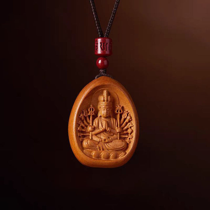 Buddha Stones , Pfirsichholz, Zinnober, Om Mani Padme Hum, chinesisches Sternzeichen, schwarze Halskette mit Anhänger