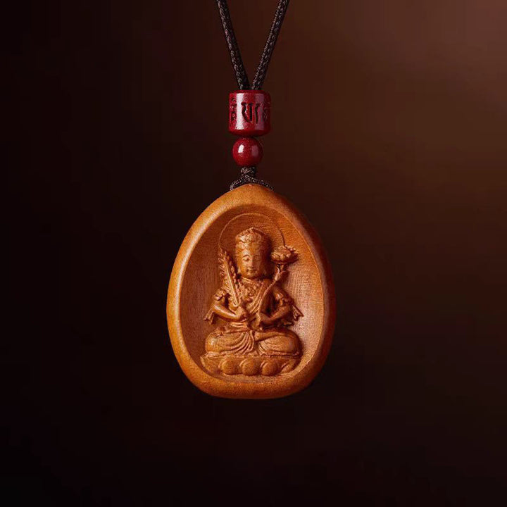 Buddha Stones , Pfirsichholz, Zinnober, Om Mani Padme Hum, chinesisches Sternzeichen, schwarze Halskette mit Anhänger