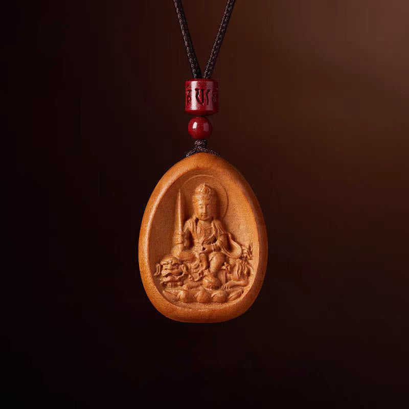 Buddha Stones , Pfirsichholz, Zinnober, Om Mani Padme Hum, chinesisches Sternzeichen, schwarze Halskette mit Anhänger