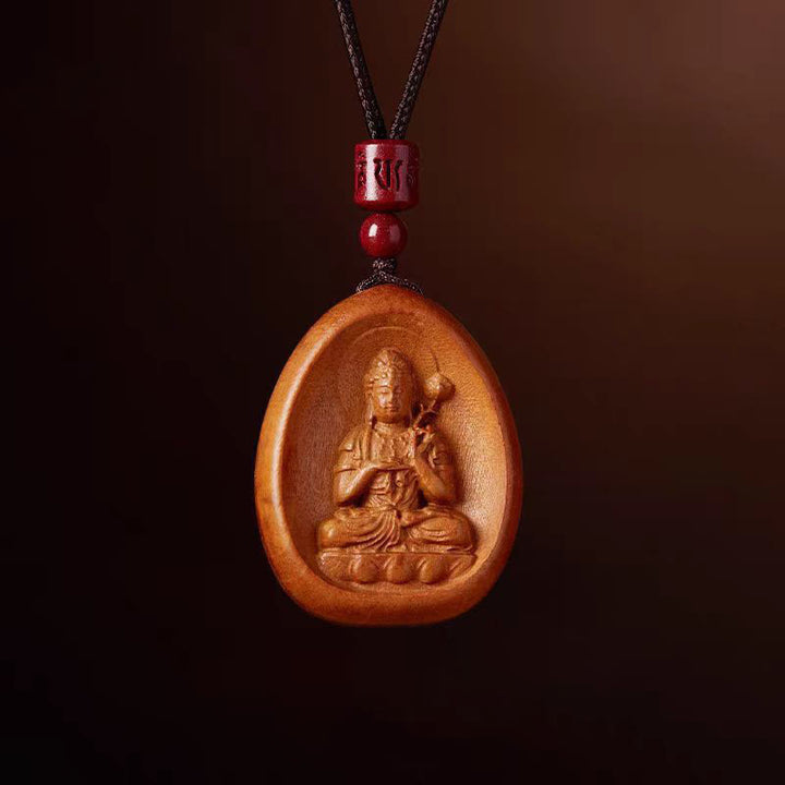 Buddha Stones , Pfirsichholz, Zinnober, Om Mani Padme Hum, chinesisches Sternzeichen, schwarze Halskette mit Anhänger