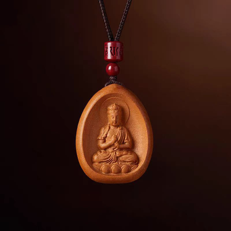 Buddha Stones , Pfirsichholz, Zinnober, Om Mani Padme Hum, chinesisches Sternzeichen, schwarze Halskette mit Anhänger