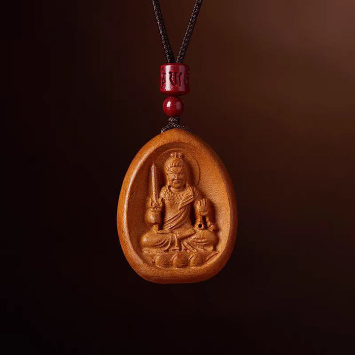 Buddha Stones , Pfirsichholz, Zinnober, Om Mani Padme Hum, chinesisches Sternzeichen, schwarze Halskette mit Anhänger