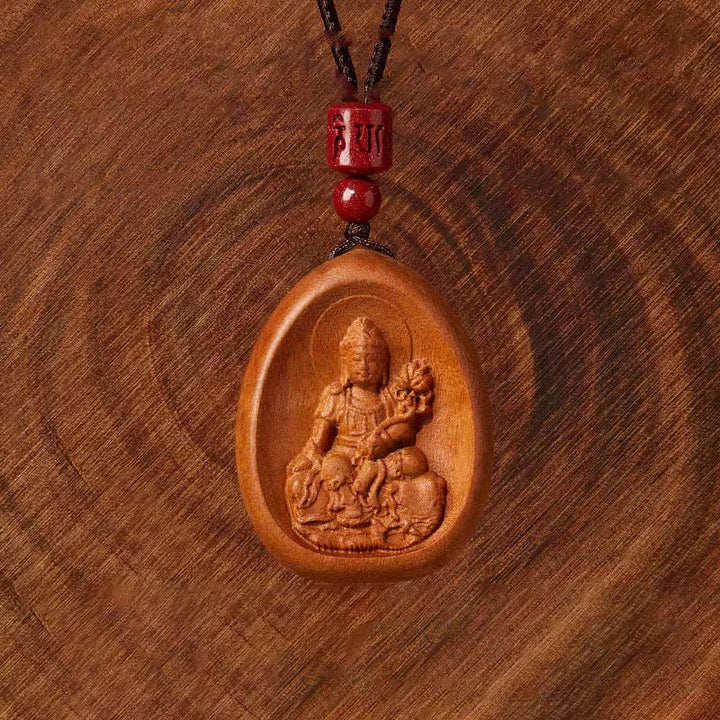 Buddha Stones , Pfirsichholz, Zinnober, Om Mani Padme Hum, chinesisches Sternzeichen, schwarze Halskette mit Anhänger - image 3