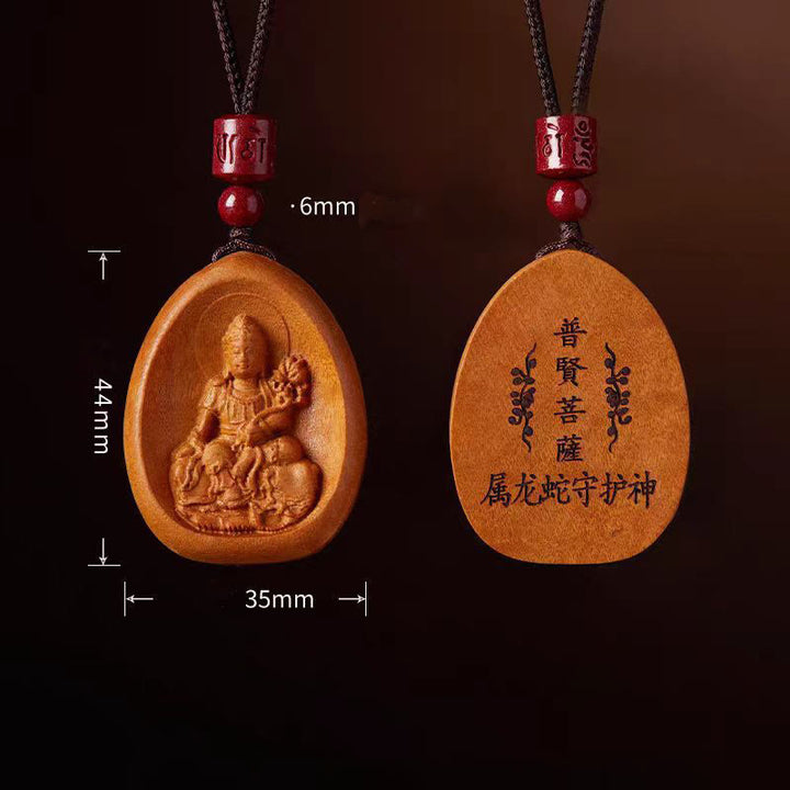 Buddha Stones , Pfirsichholz, Zinnober, Om Mani Padme Hum, chinesisches Sternzeichen, schwarze Halskette mit Anhänger