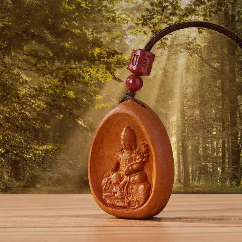 Buddha Stones , Pfirsichholz, Zinnober, Om Mani Padme Hum, chinesisches Sternzeichen, schwarze Halskette mit Anhänger - image 5