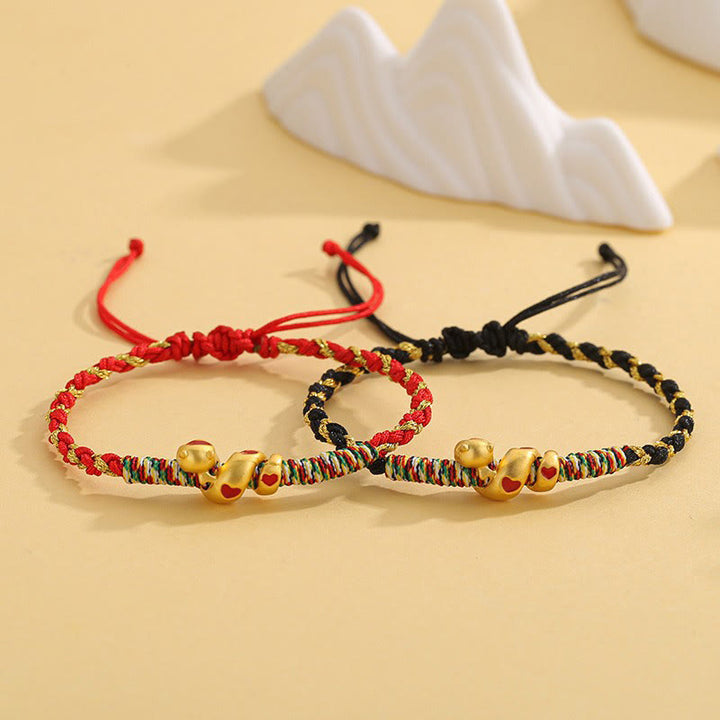 Buddha Stones, rote Schnur, Kupfer, Messing, Liebe, Jahr der Schlange, Schutz, geflochtenes Armband