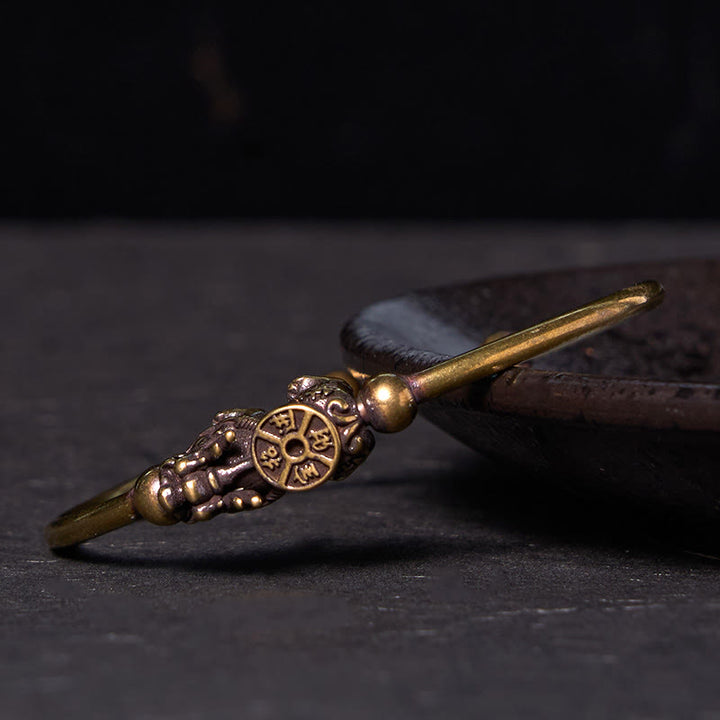 Buddha Stones Pi Xiu Durchführung Kompass Fu Charakter Kupfer Messing Glück Reichtum Armband Armreif