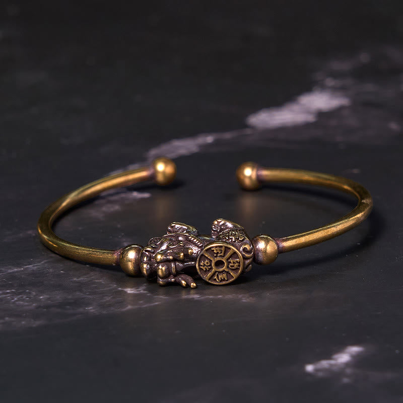 Buddha Stones Pi Xiu Durchführung Kompass Fu Charakter Kupfer Messing Glück Reichtum Armband Armreif