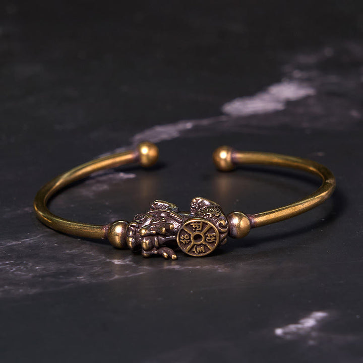 Buddha Stones Pi Xiu Durchführung Kompass Fu Charakter Kupfer Messing Glück Reichtum Armband Armreif