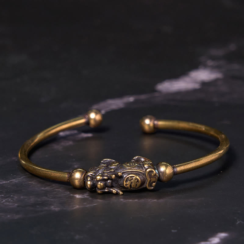 Buddha Stones Pi Xiu Durchführung Kompass Fu Charakter Kupfer Messing Glück Reichtum Armband Armreif