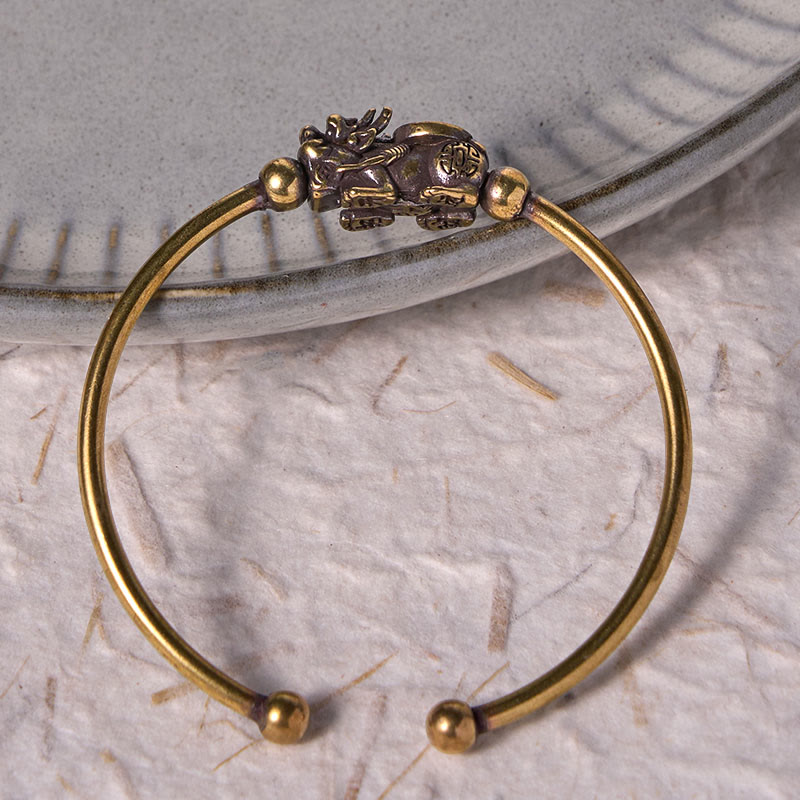 Buddha Stones Pi Xiu Durchführung Kompass Fu Charakter Kupfer Messing Glück Reichtum Armband Armreif