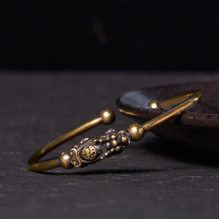 Buddha Stones Pi Xiu Durchführung Kompass Fu Charakter Kupfer Messing Glück Reichtum Armband Armreif