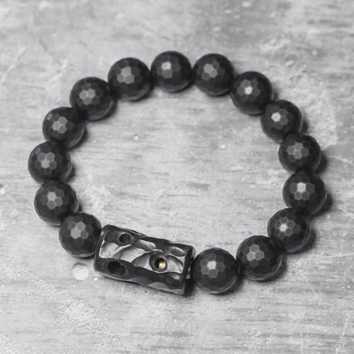 Buddha Stones Matt Frosted Surface Schwarzer Onyx Ebenholz Schutzarmband