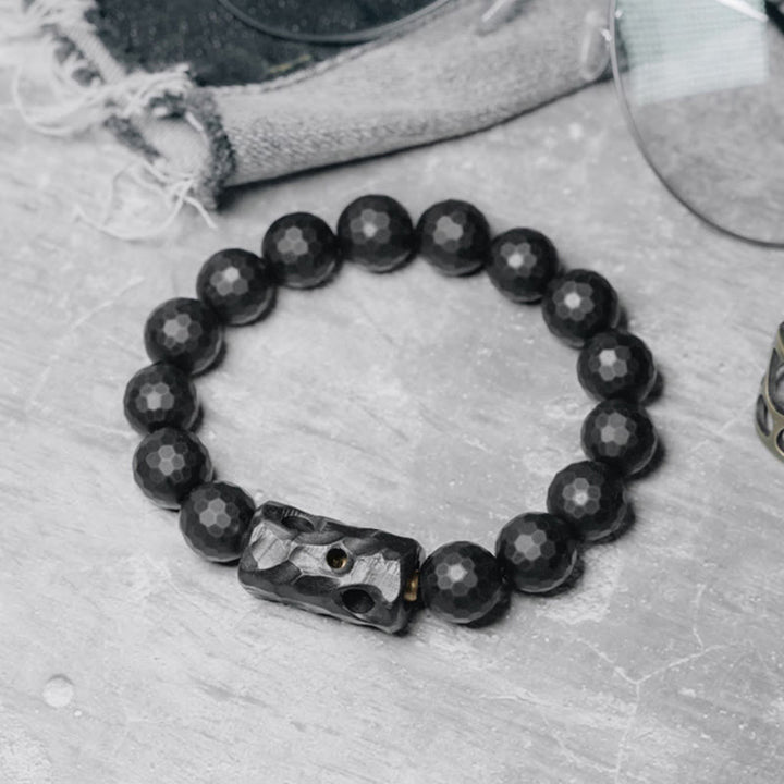 Buddha Stones Matt Frosted Surface Schwarzer Onyx Ebenholz Schutzarmband