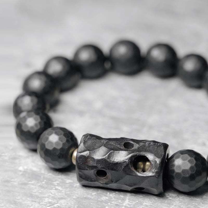 Buddha Stones Matt Frosted Surface Schwarzer Onyx Ebenholz Schutzarmband