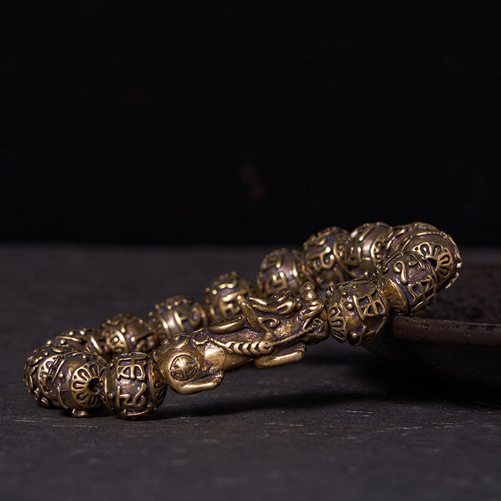 Buddha Stones Pi Xiu trägt Fu-Charakter Sechs wahre Worte „Om Mani Padme Hum“ Kupferperlen Reichtum Armband Armreif