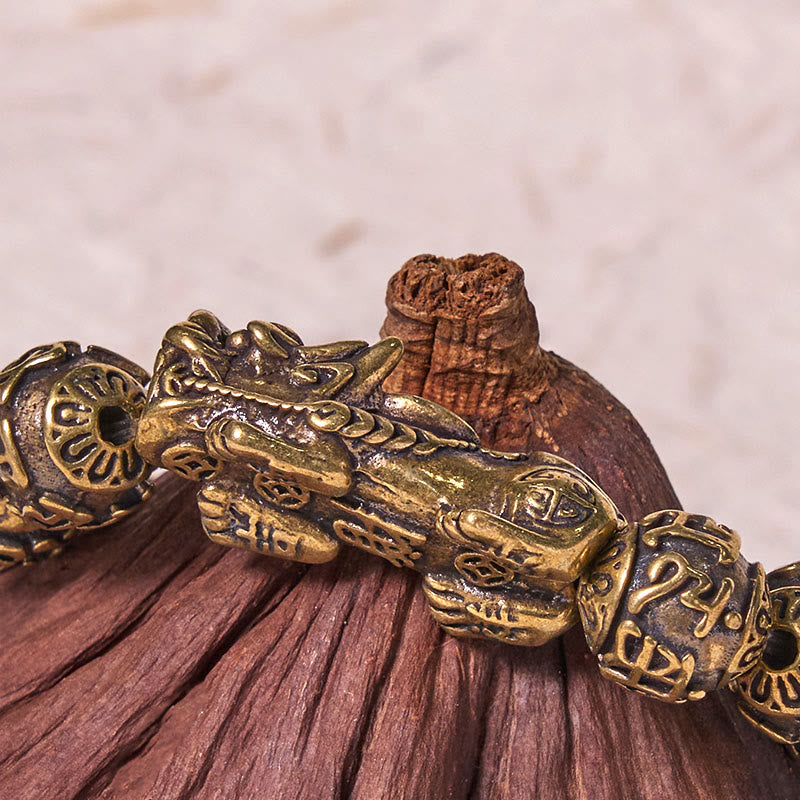 Buddha Stones Pi Xiu trägt Fu-Charakter Sechs wahre Worte „Om Mani Padme Hum“ Kupferperlen Reichtum Armband Armreif