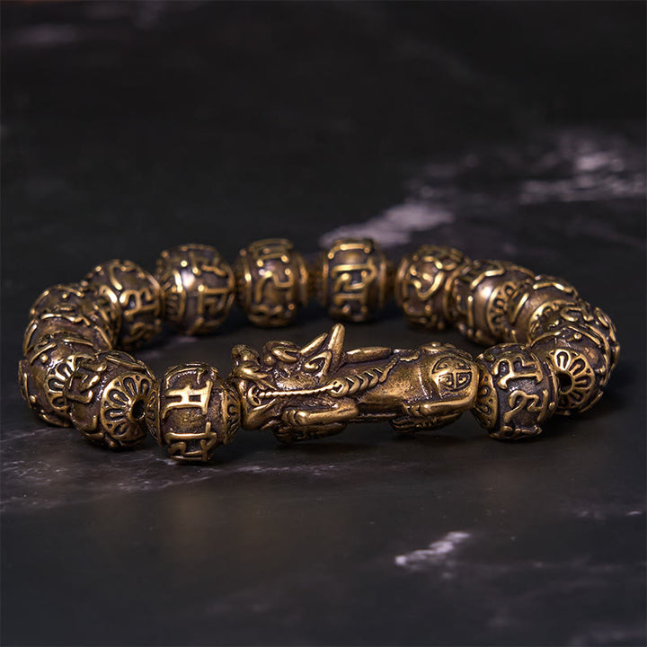 Buddha Stones Pi Xiu trägt Fu-Charakter Sechs wahre Worte „Om Mani Padme Hum“ Kupferperlen Reichtum Armband Armreif