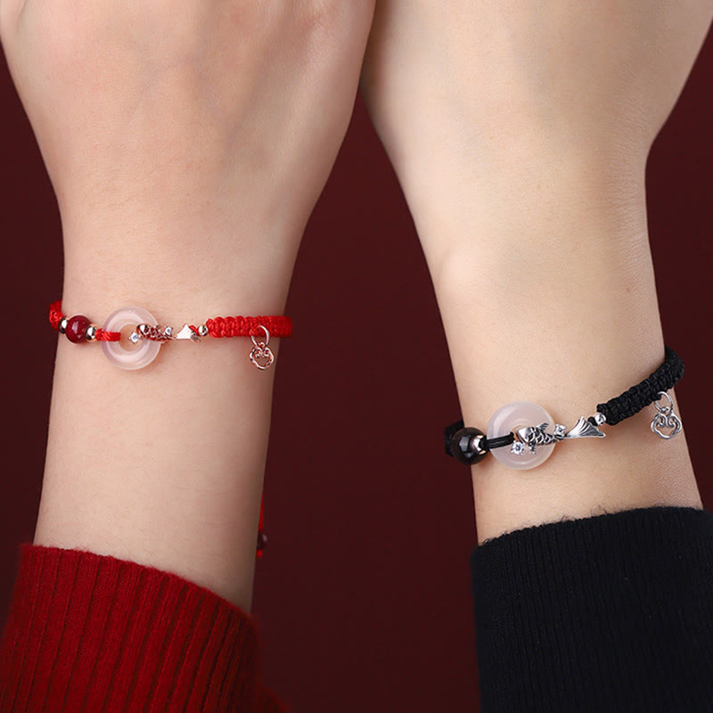 Buddha Stones , handgefertigt, Chalcedon, Peace-Schnalle, Koi-Fisch, 925er Sterlingsilber, geflochtene Schnur, positives Paar-Armband - image 4