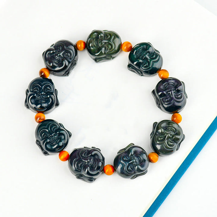 Buddha Stones Regenbogen-Obsidian Lachender Buddha Positive Transformation Armband