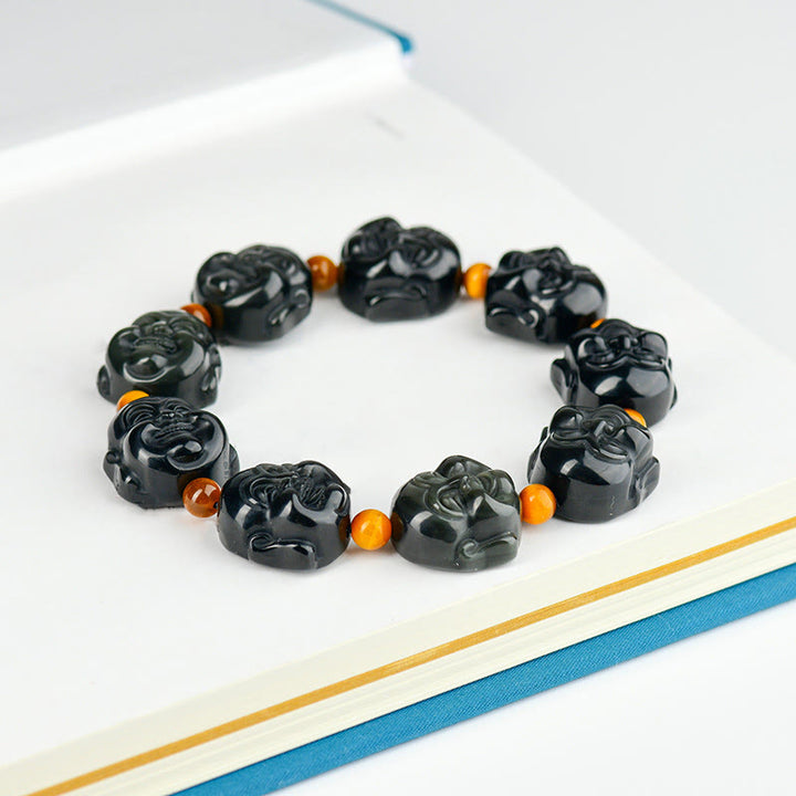 Buddha Stones Regenbogen-Obsidian Lachender Buddha Positive Transformation Armband