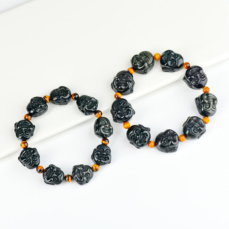 Buddha Stones Regenbogen-Obsidian Lachender Buddha Positive Transformation Armband