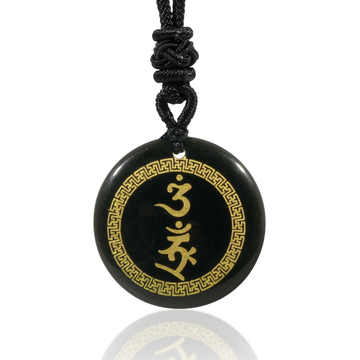 Buddha Stones, die das Hakenkreuz-Muster umgeben, Vajra-Schutz-Mantra, natürlicher, verschiedener Kristall, schwarzer Obsidian, Erfüllungs-Halskettenanhänger