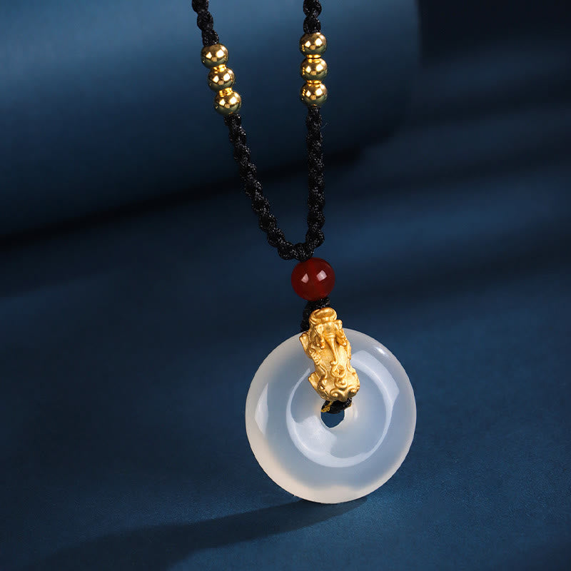 Buddha Stones, schwarzer Onyx, weißer Achat, Peace-Schnalle, 999 Sterlingsilber, Gold, PiXiu Fortune-Halskettenanhänger - image 10