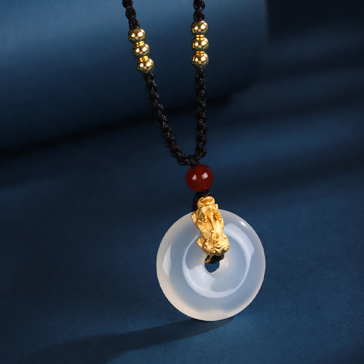 Buddha Stones, schwarzer Onyx, weißer Achat, Peace-Schnalle, 999 Sterlingsilber, Gold, PiXiu Fortune-Halskettenanhänger - image 10