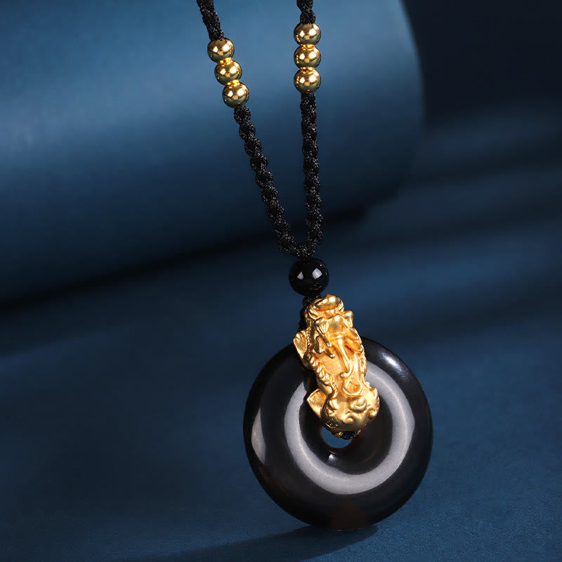 Buddha Stones, schwarzer Onyx, weißer Achat, Peace-Schnalle, 999 Sterlingsilber, Gold, PiXiu Fortune-Halskettenanhänger - image 3