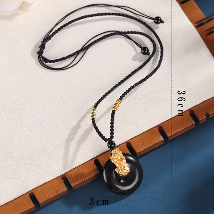 Buddha Stones, schwarzer Onyx, weißer Achat, Peace-Schnalle, 999 Sterlingsilber, Gold, PiXiu Fortune-Halskettenanhänger - image 4