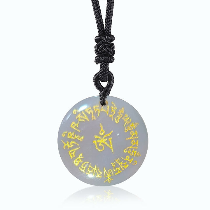 Buddha Stones ​​Glücksbringer-Mantra Natürlicher, Verschiedener Kristall Schwarzer Obsidian Erfüllung Halskette Anhänger - Weißer Kristall - image 7
